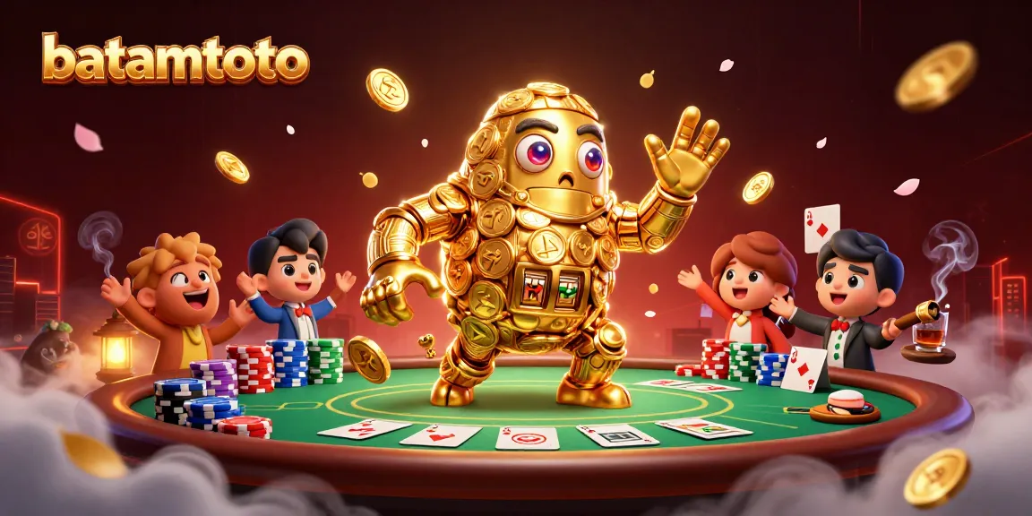 Engaging scene with batamtoto featuring a golden golem and vibrant poker elements.