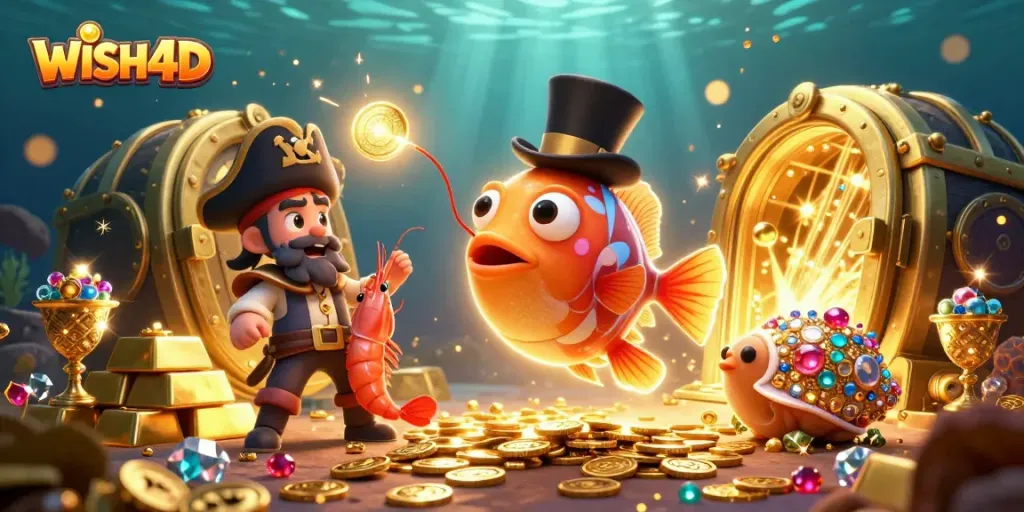 WISH4D players enjoy thrilling moments with gems and golden treasures in this vibrant digital scene.