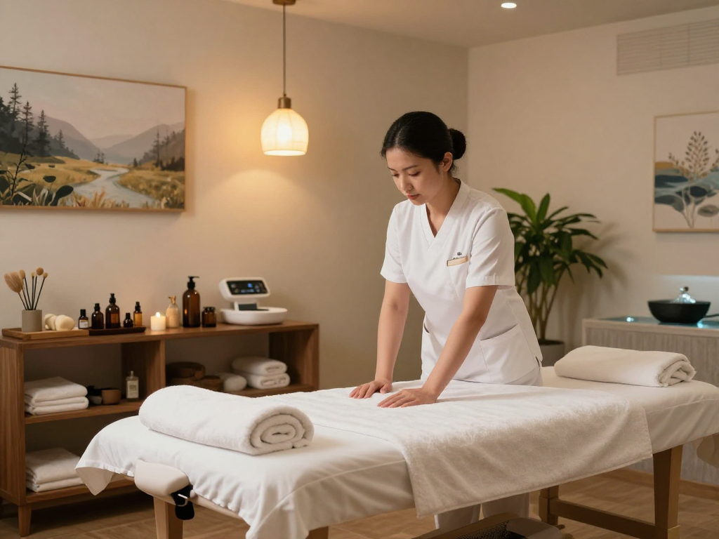 Serene wellness spa scene showcasing 안양출장안마 setup for relaxation.
