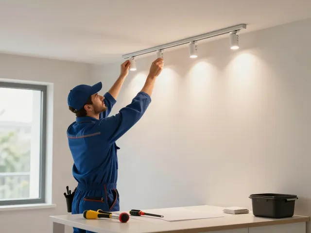 Instalare sina magnetică aplicată de către un profesionist, iluminat elegant pentru servicii locale de încredere.
