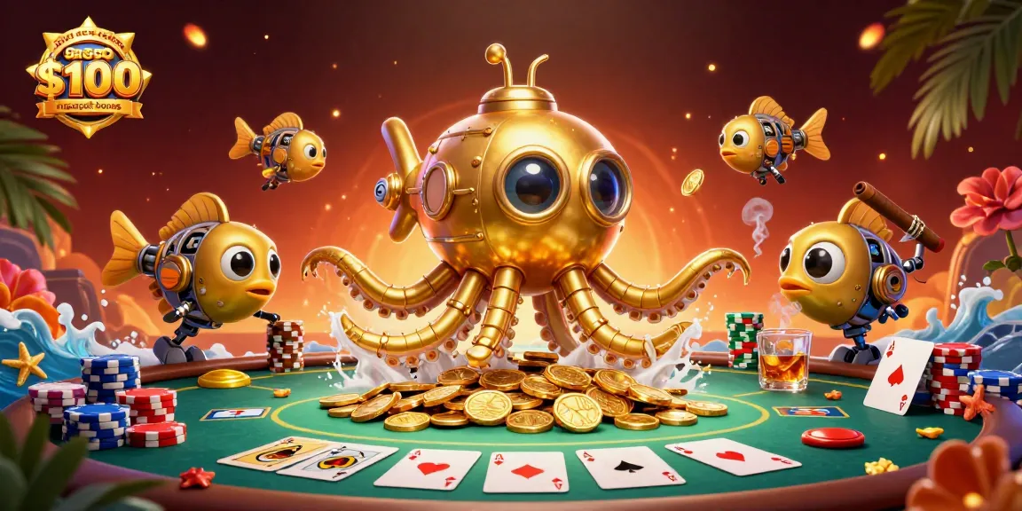 Experience the royal ace casino $100 no deposit bonus with a dynamic poker scene filled with gold coins and vibrant characters.