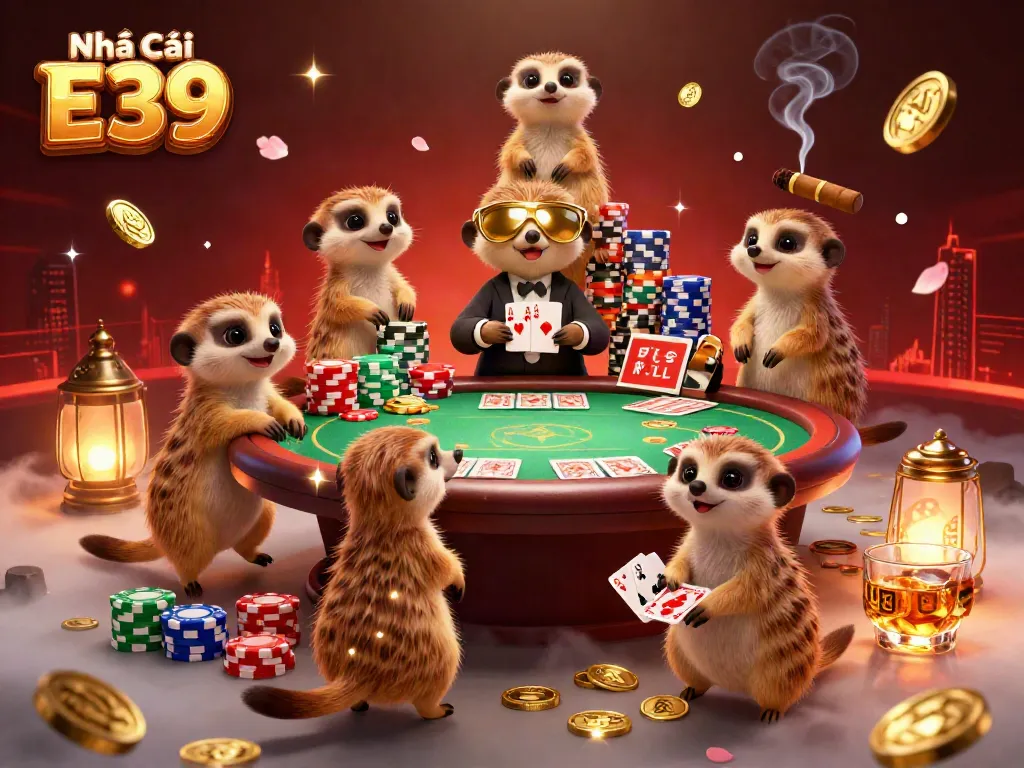 Experience thrilling gameplay at Nhà Cái E39, where meerkats manage a vibrant casino atmosphere.