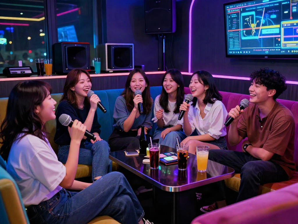 강남 달토에서 즐거운 노래를 부르는 친구들