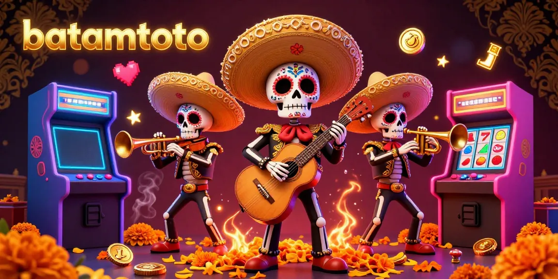 Experience thrilling gameplay at batamtoto with 3D cartoon mariachi skeletons in a vibrant casino setting.