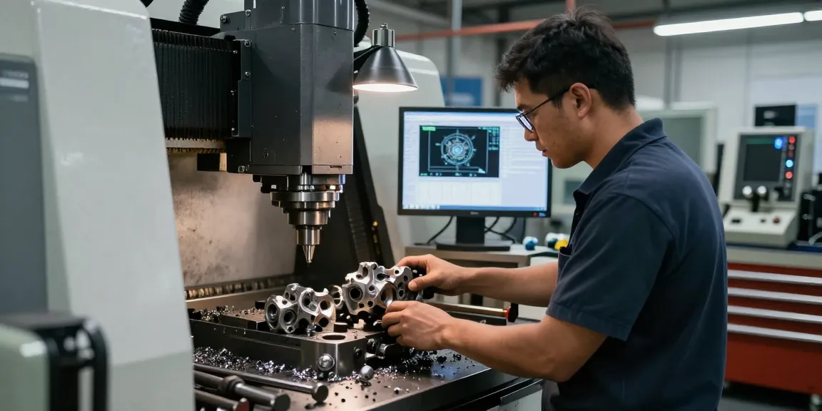 CNC machining parts manufacturer operating modern equipment in a workshop for precision parts production.