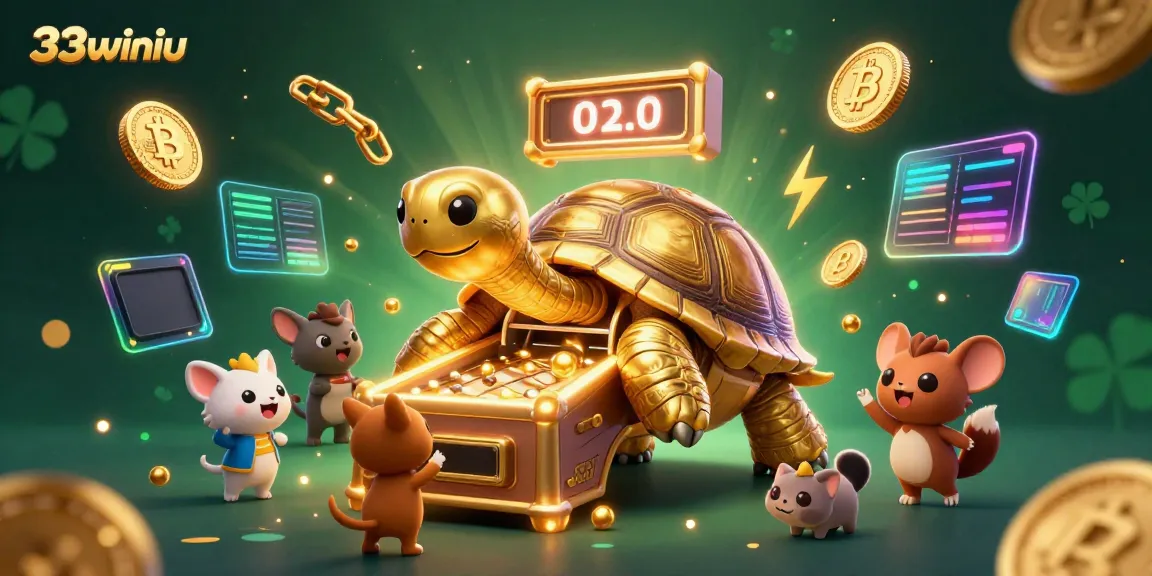 Engage with 33winiu's thrilling pinball casino experience with a golden tortoise and crypto elements.
