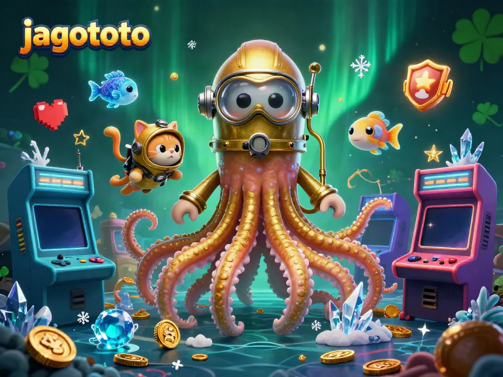 Menangkan permainan dengan jagototo, ilustrasi 3D menampilkan karakter kraken dan ikan laut unik