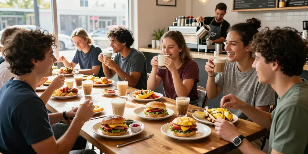 Enjoying the best breakfast Austin with NYC-inspired sandwiches and fresh coffee in a vibrant café.