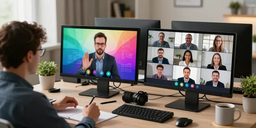 Deepfake protected Conferencing with professionals engaged in video meetings.