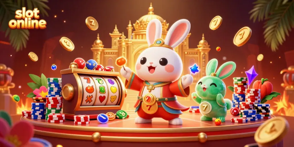 Permainan slot online dengan tema ramah bulan, simbol jackpot, dan elemen kasino yang menarik.