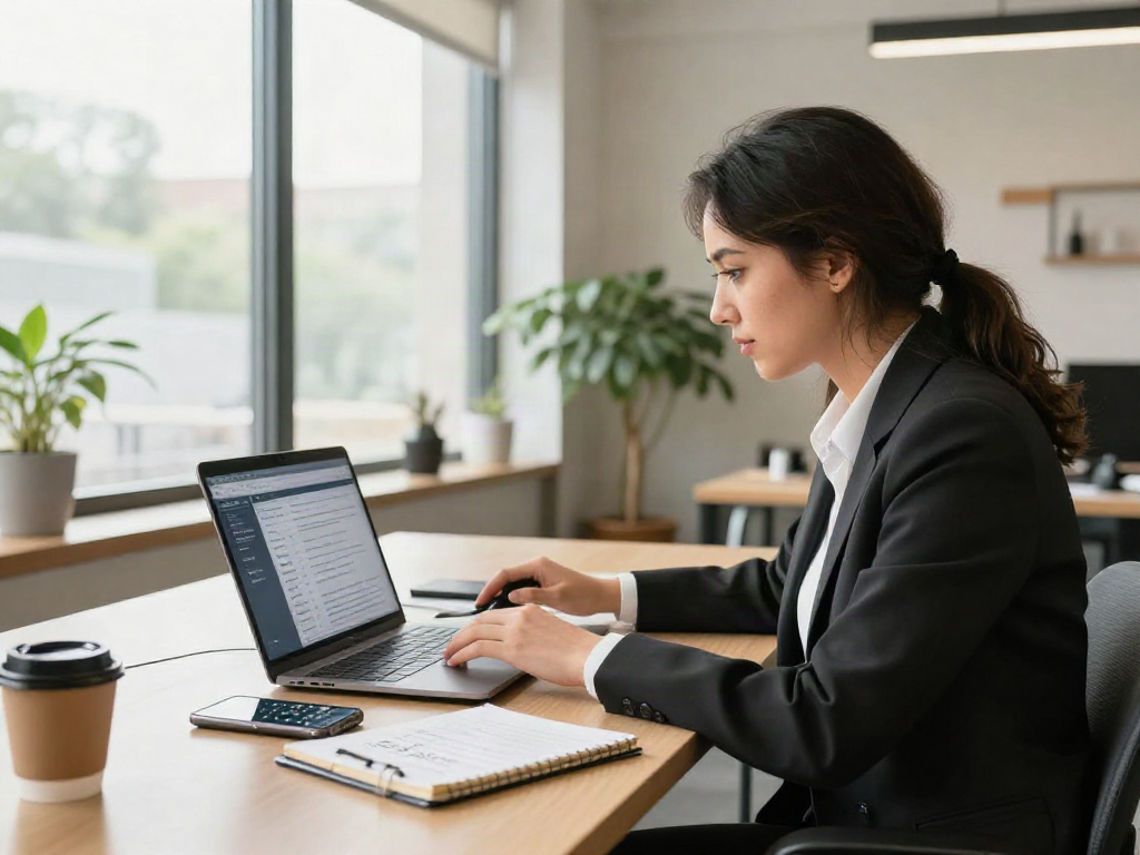 Searching job opportunities online with หางาน displayed on a laptop in a modern office.