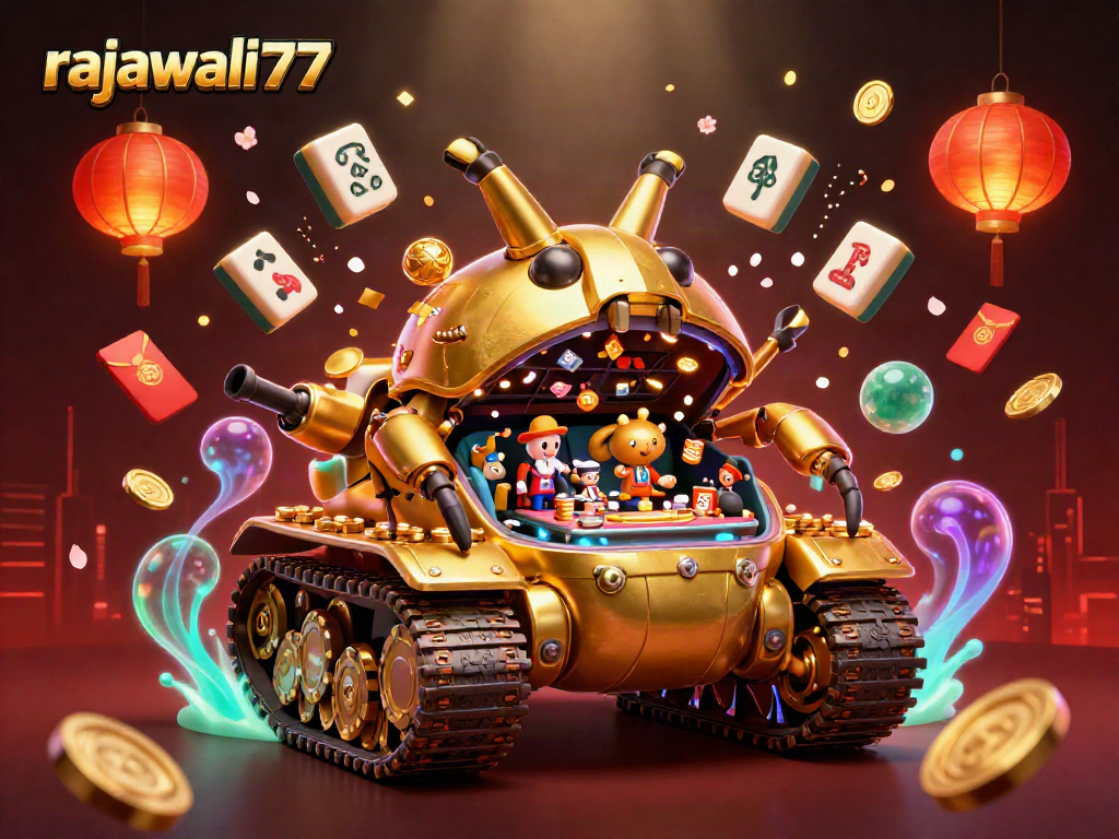 Gambarkan rajawali77 dengan kasino miniatur di dalam tank keong emas yang menembakkan konfeti.