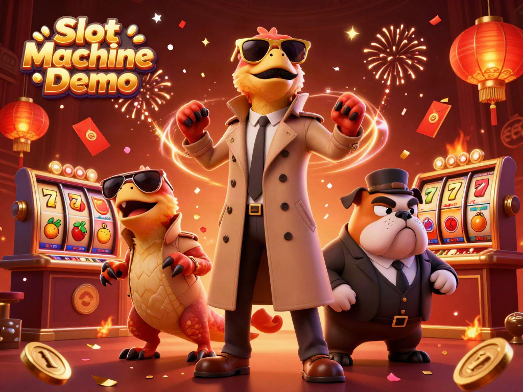 Experience the Slot Machine Demo with lively 3D raptors seeking VIP entry amidst casino symbols.