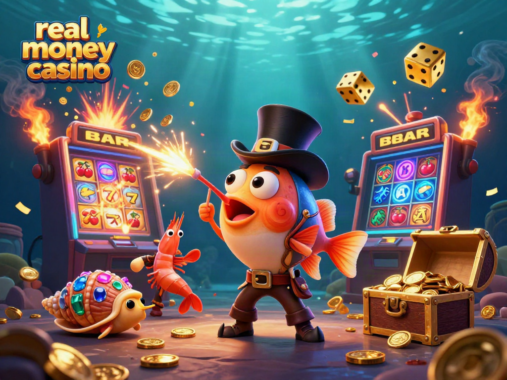 Experience the thrill with a real money casino scene featuring dynamic characters and exciting casino elements.